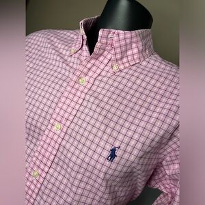Polo Ralph Lauren Mens 15.5 32/33 Long Sleeve Button Down Shirt Pink Plaid.